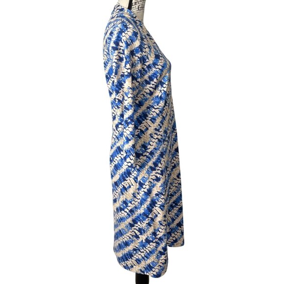 J. Mclaughlin Catalina Cloth Dress 3/4 Sleeve Blue Cream Abstract Print Size S - Picture 2 of 8